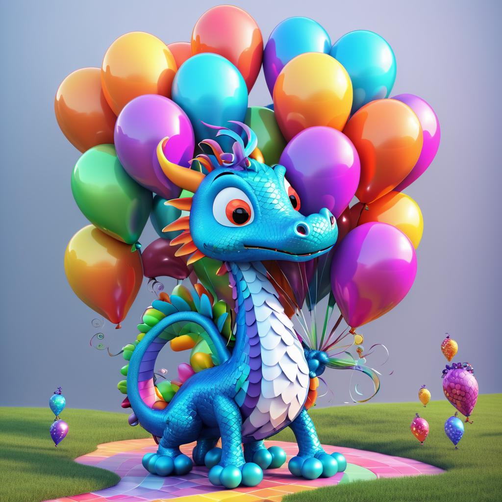 Whimsical Dragon with Colorful Balloons