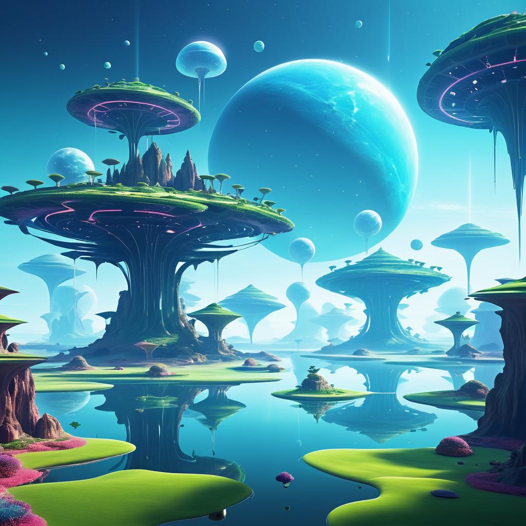 Surreal Floating Islands in Alien Landscape