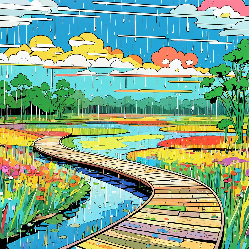 Colorful Wetland Boardwalk in Toon Style