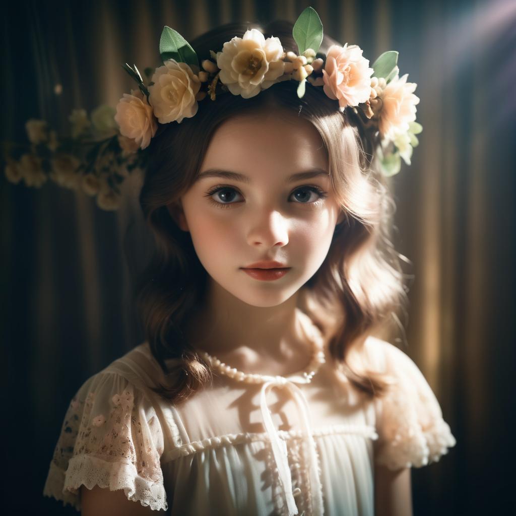 Charming Girl in Vintage Flower Crown