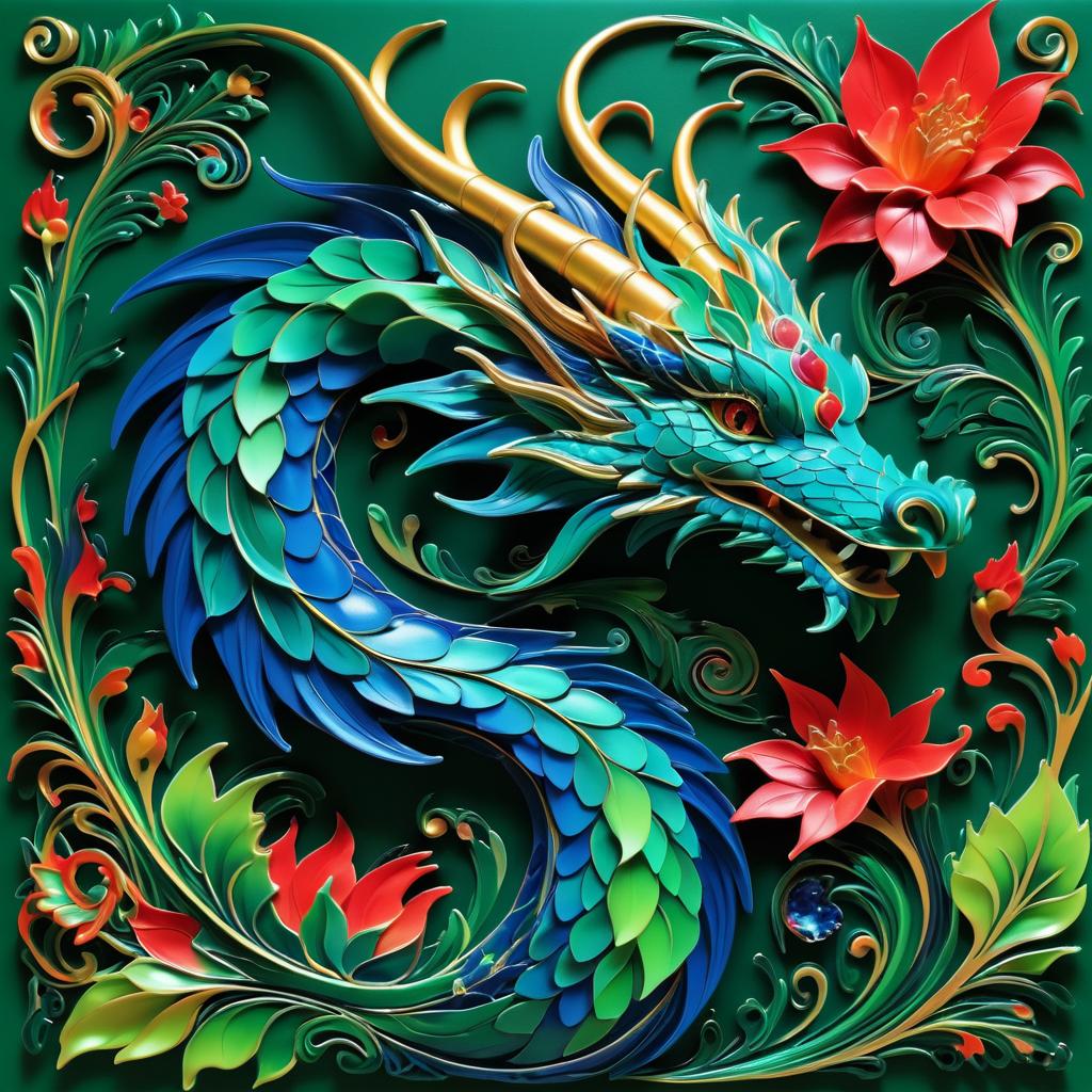 Surreal Dragon in Vibrant Fantasy Landscape