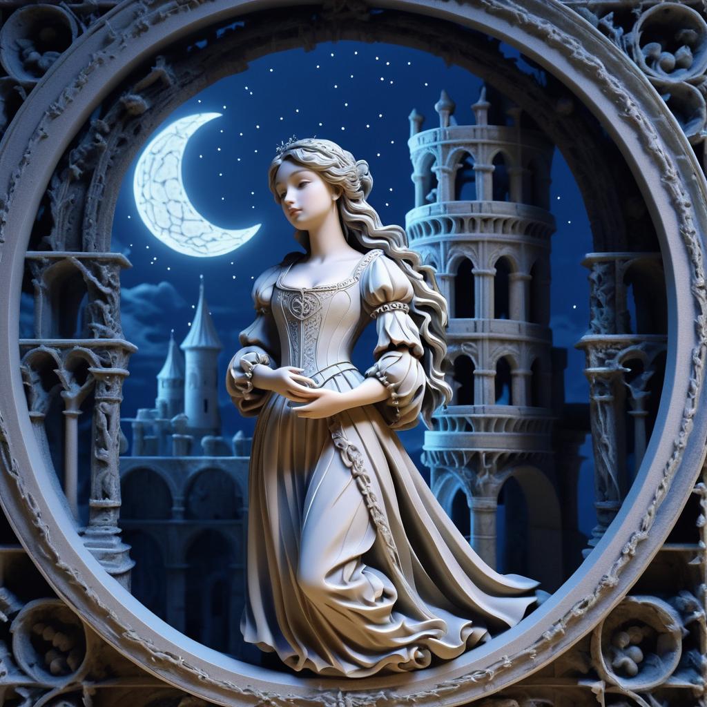 Mystical Baroque Carving in Moonlit Castle