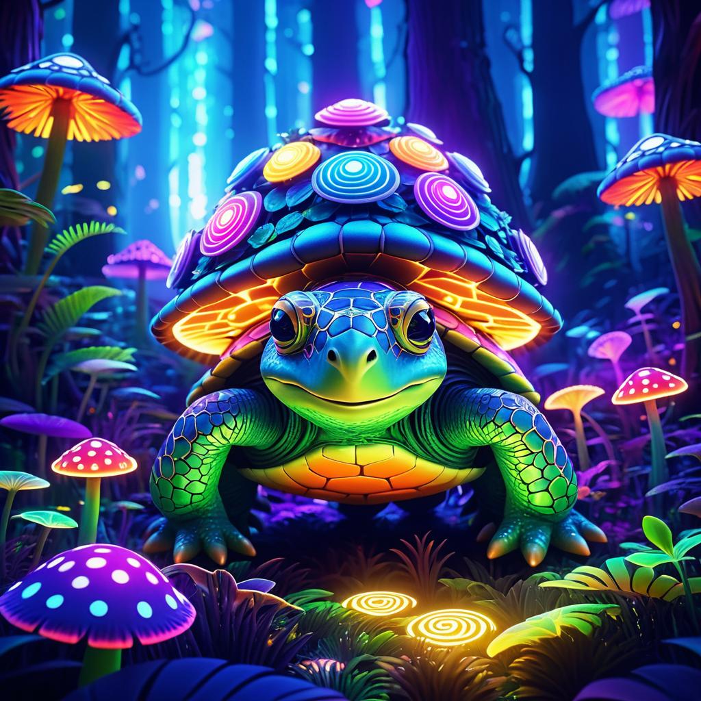 Adventurous Turtle in a Psychedelic Forest