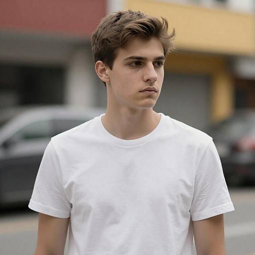 Young Man in White T-Shirt Outdoors
