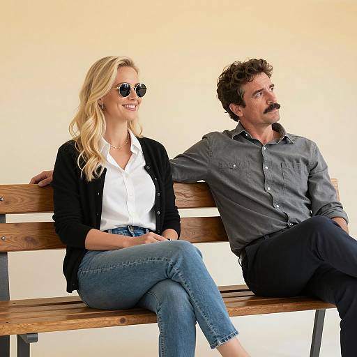 Casual Couple on a Wooden Bench