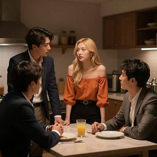 Warm Rustic Kitchen Conversation Among Four