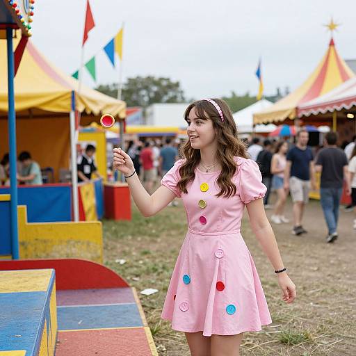 Vibrant Fairground Woman with Ring Toss
