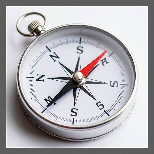 Close-Up Silver Compass with Red Needle
