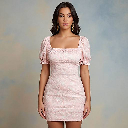 Romantic Woman in Pastel Paisley Dress