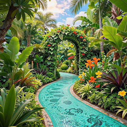 Vibrant Tropical Fantasy Garden Path