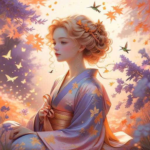 Whimsical Anime Lady in Pastel Paradise