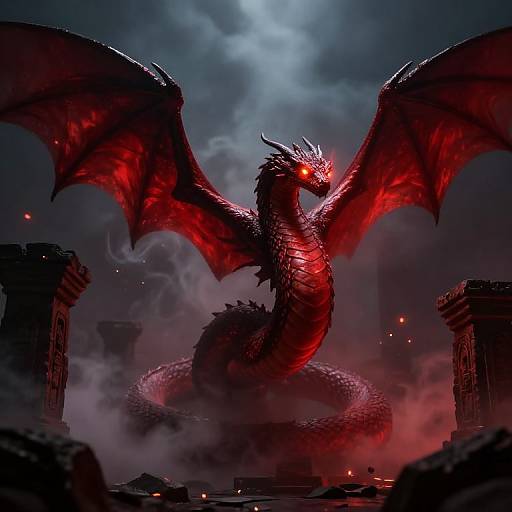 Majestic Serpens Dragon Over Ancient Ruins