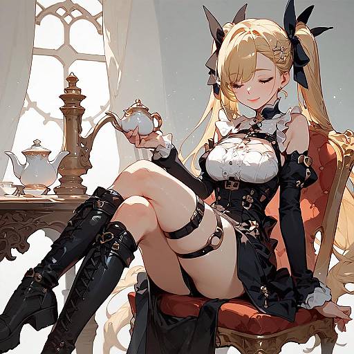 Blonde Twintails, Choker, Tea-Time Smile