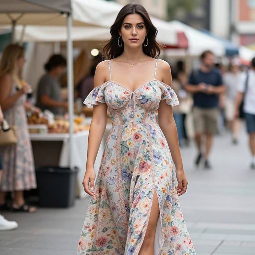 Boho Chic Woman in Floral Maxi Dress