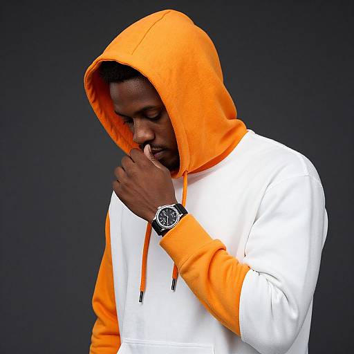 Man in Orange Hoodie with Watch