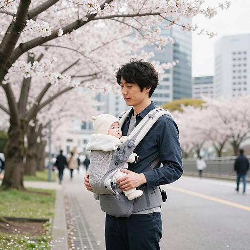Japanese Dad in Urban Cherry Blossom Park
