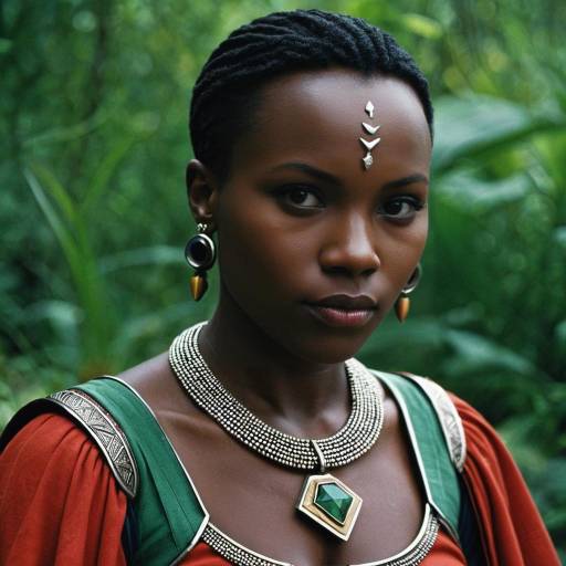 African woman with traditional jewelry in nature