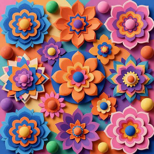 Vibrant Geometric Floral Composition