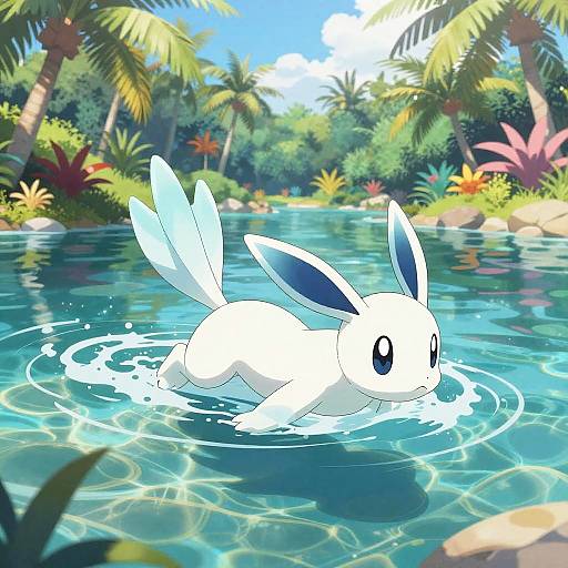 Vaporeon Playing in Tropical Lagoon