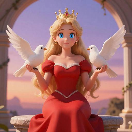 Blonde Anime Princess at Sunset Archway