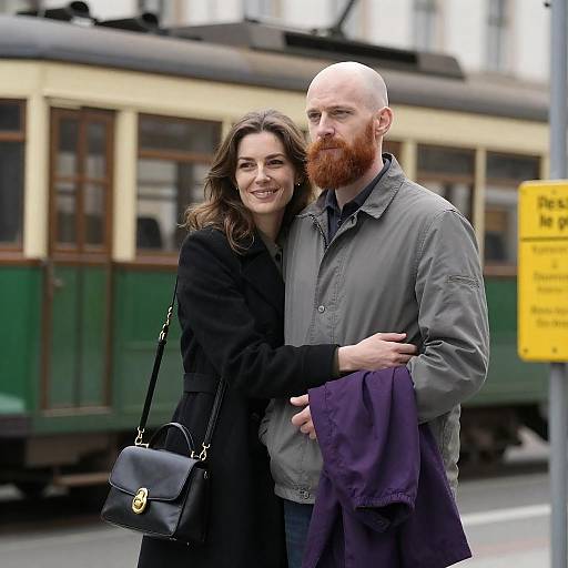 Intimate Street Scene with Vintage Tram