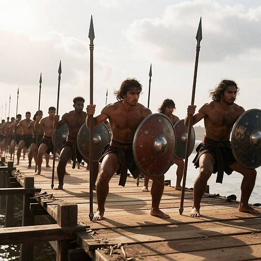 Ancient Warriors on Wooden Bridge