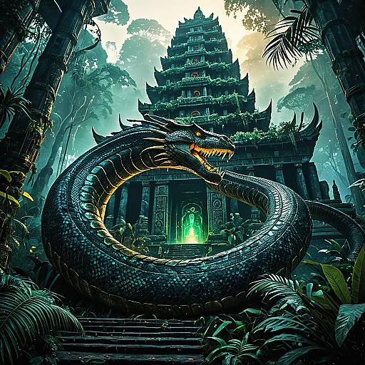 Colossal Serpent Encircling Ancient Jungle Temple
