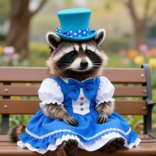 Victorian Raccoon in Blue Dress