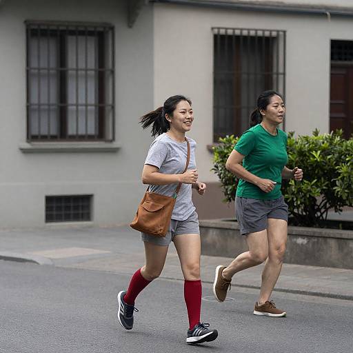 Dynamic Urban Running Scene with Two Women