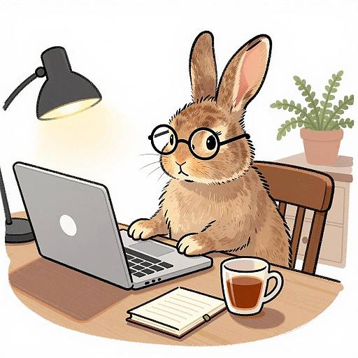 Whimsical Rabbit in Cozy Workspace