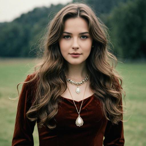 Woman with Long Wavy Hair and Jewelry Outdoors
