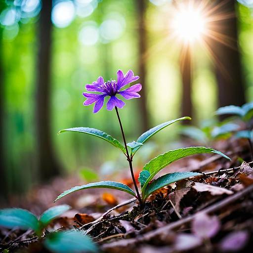 Purple Flower in Sunlit Forest