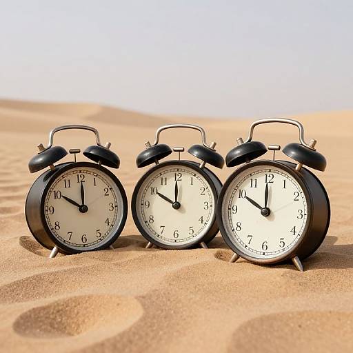 Rusty Alarm Clocks in Desert