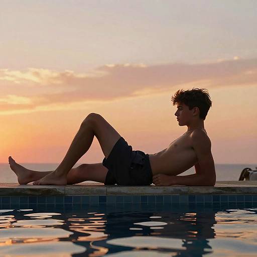 Teen Sunbathing by Poolside at Sunset