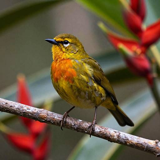 Tropical Bird on Lush Branch