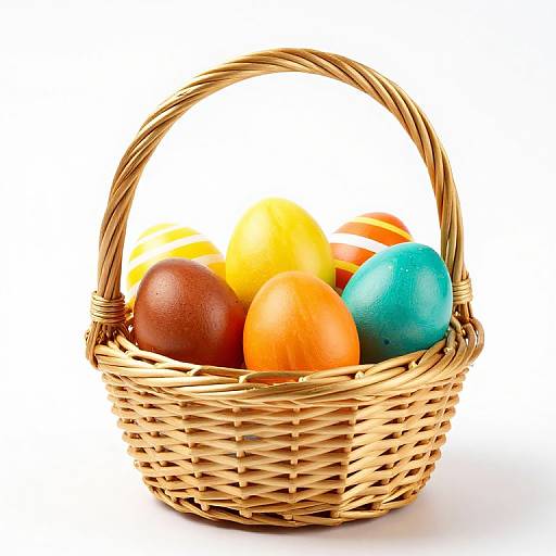 Colorful Easter Eggs in Wicker Basket
