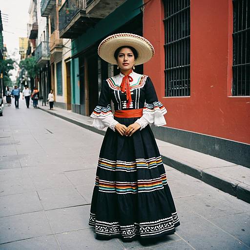 Woman in Mariachi Costume on Sidewalk