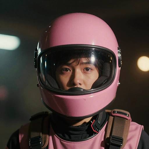 Cinematic Helmet Portrait in Moody Pink