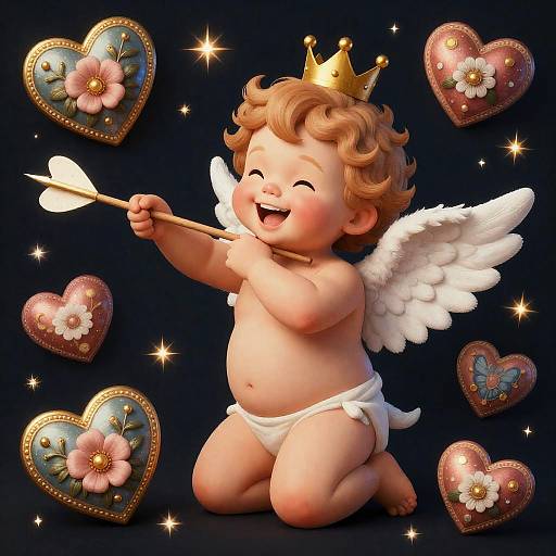 Whimsical Pop-Surreal Cupid Valentine Scene