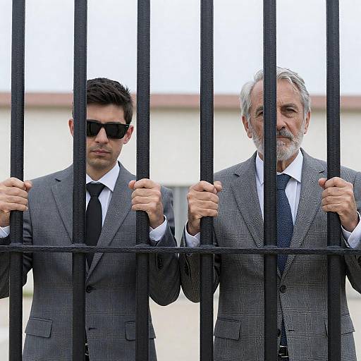 Two Men in Suits Behind Prison Bars