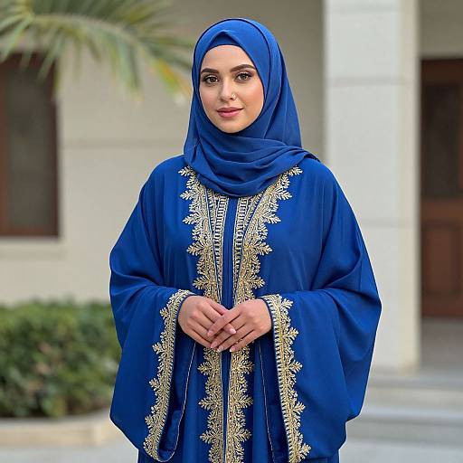 Elegant Hijabi Woman in Royal Blue Abaya