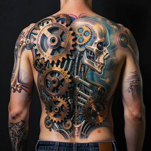 Mechanical Back Tattoo Fusion Art