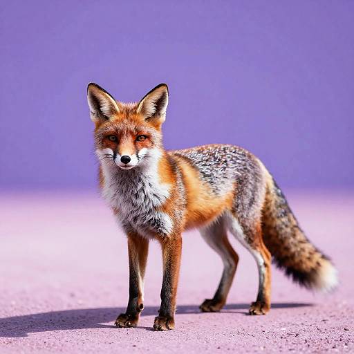 Striped Fox Standing Against Purple-Pink Gradient