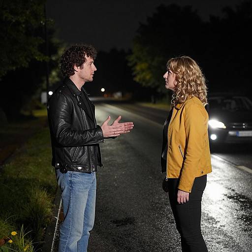 Nighttime Roadside Scene with Two People