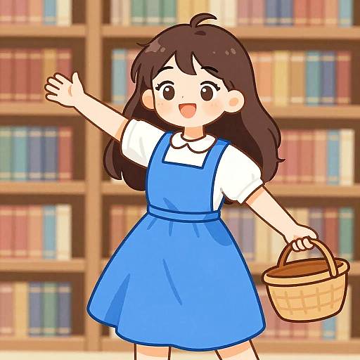 Cheerful Young Woman in Library