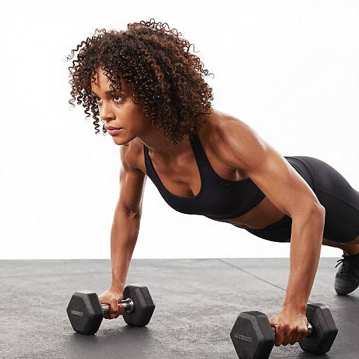 Muscular Woman Doing Dumbbell Push-Up