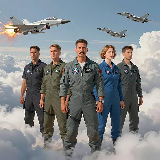 Military Pilots with Fighter Jets in the Sky