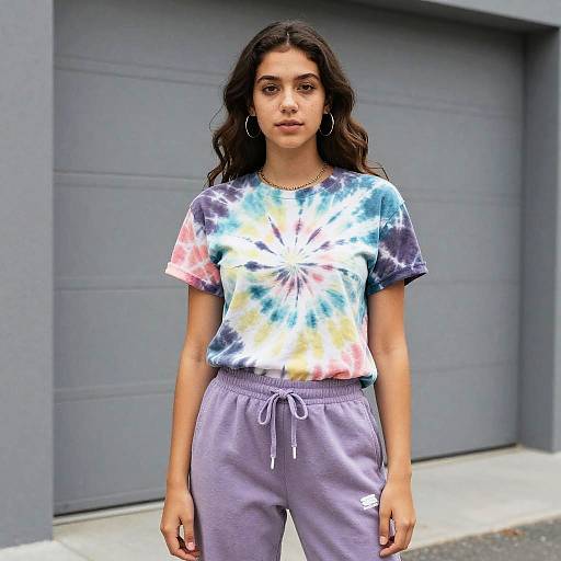Young Woman in Tie Dye Shirt and Sweatpants