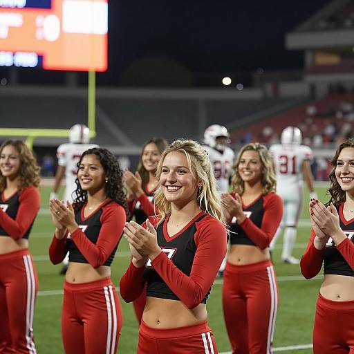 Vibrant Cheerleaders at Night Stadium