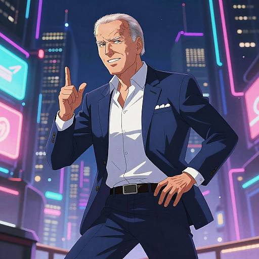 Cyberpunk Anime Biden in Neon City